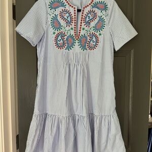 Striped Blue Embroidered Casual Dress